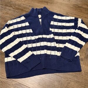 a new day Navy and Cream Striped Turtleneck Sweater